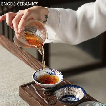 Китайска синьо-бяла порцеланова чаша за чай против изгаряне Ретро керамична чаша за чай Преносима основна чаша Домакински лични единични чаши
