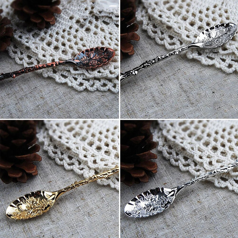 1db ötvözet vintage faragott virág kristály kávé teáskanál fagylalt délutáni tea cukor torta desszert kanál kis ajándék szuvenihez