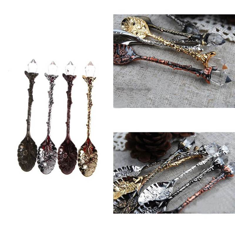 1db ötvözet vintage faragott virág kristály kávé teáskanál fagylalt délutáni tea cukor torta desszert kanál kis ajándék szuvenihez