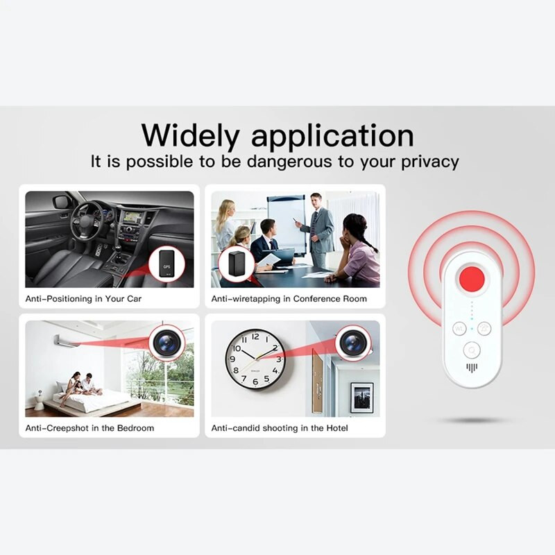 Biztonsági védelem Rejtett szállodai kamera detektor kémhibák elleni érzékelő GPS nyomkövetőhöz, rejtett kamera kereső