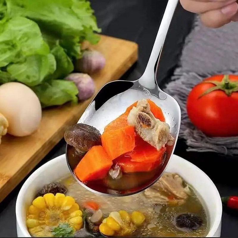 1/2 gab. Nerūsējošā tērauda karotes ar garu rokturi liela zupas karote galda piederumi apaļa koplietošanas karote vakariņām deserta karotes virtuves rīki