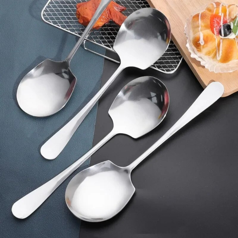 1/2 gab. Nerūsējošā tērauda karotes ar garu rokturi liela zupas karote galda piederumi apaļa koplietošanas karote vakariņām deserta karotes virtuves rīki