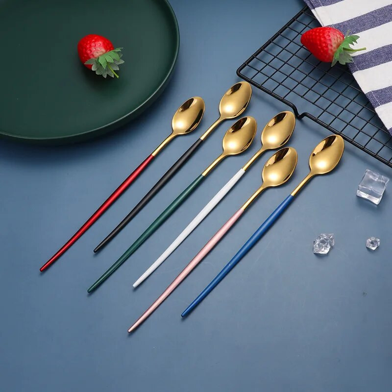 Creativ 304 lingură cu mâner lung din oțel inoxidabil Îngroșați vesela ceai cafea înghețată linguri lingurițe vesela bucătărie