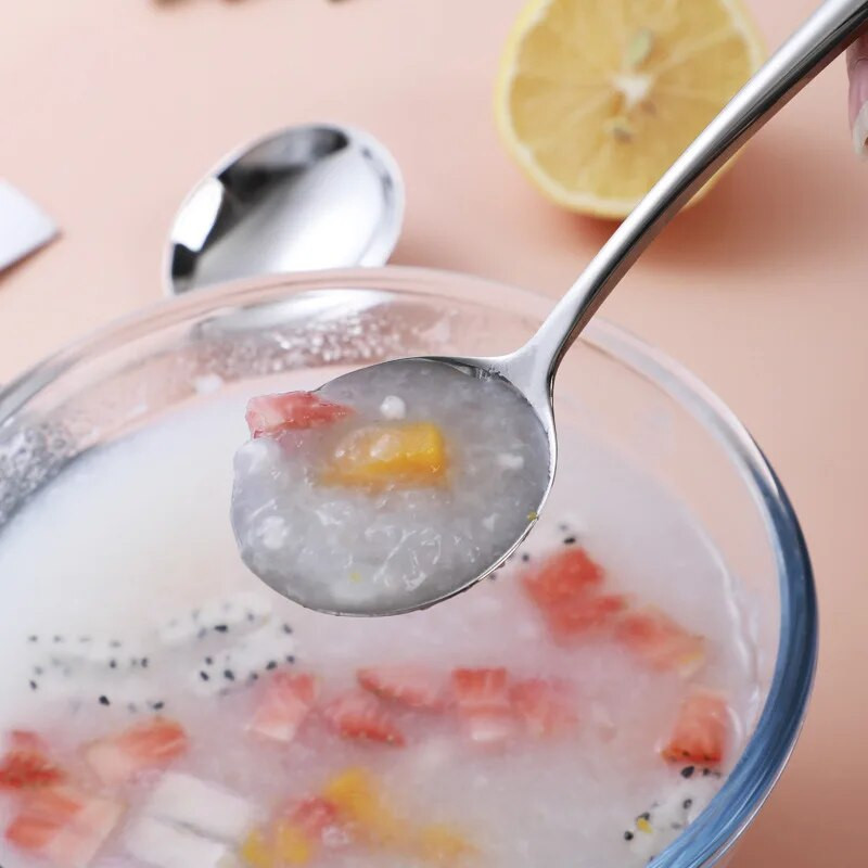 2 méret Hosszú nyelű ramen kanál leveses merőkanál rozsdamentes acél étkészlet Gyermek fagylalt teáskanál Koreai evőeszköz evőkanál