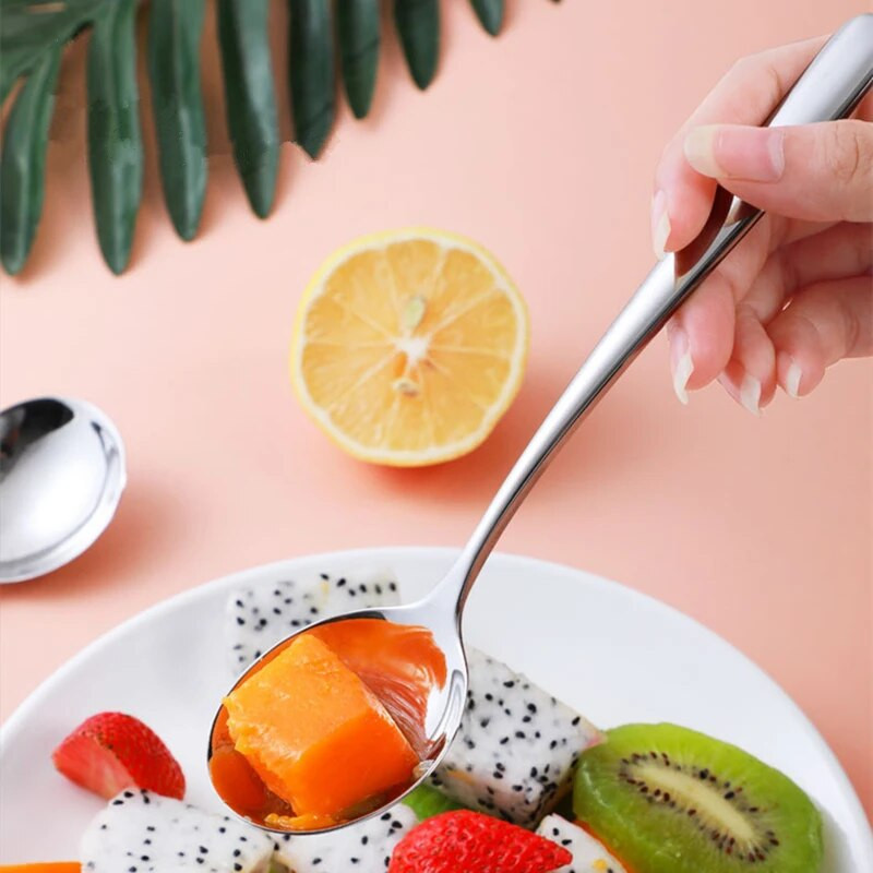 2 méret Hosszú nyelű ramen kanál leveses merőkanál rozsdamentes acél étkészlet Gyermek fagylalt teáskanál Koreai evőeszköz evőkanál