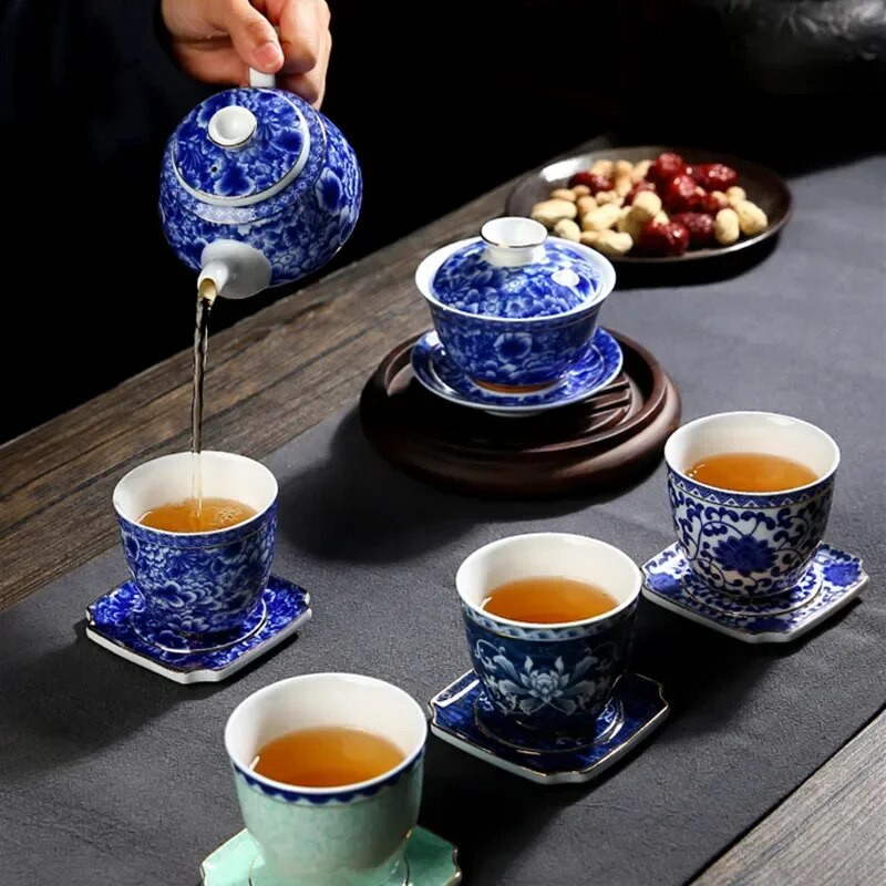 Μπουτίκ Μπλε και Λευκό Φλιτζάνι Τσαγιού Πορσελάνη Ζωγραφισμένο στο χέρι Κεραμικά Μπολ Κινεζικό χειροποίητο σετ τσαγιού Αξεσουάρ Travel Master Cup
