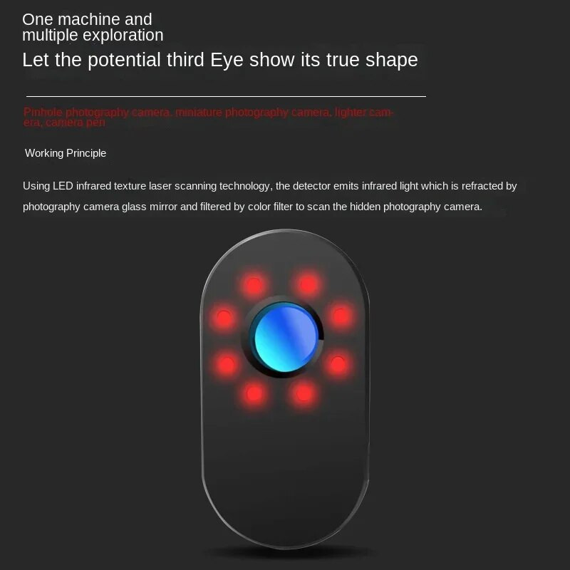 Anti atviras paslėptos kameros detektorius, saugos apsauga nuo klaidų Diskretiškas šnipas, nematomas įtaisas, profesionalus infraraudonųjų spindulių buvimo jutiklis