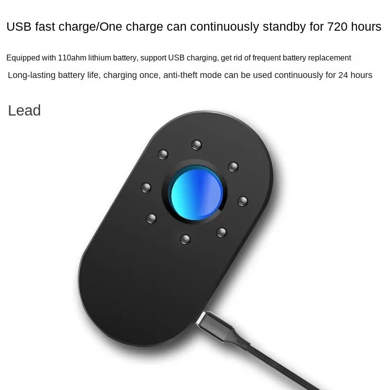 Anti atviras paslėptos kameros detektorius, saugos apsauga nuo klaidų Diskretiškas šnipas, nematomas įtaisas, profesionalus infraraudonųjų spindulių buvimo jutiklis