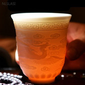 1Gb Dehua baltā porcelāna tējas krūze, ar rokām darināta reljefa pūķa raksta keramikas tējk. Pielāgoti tējas piederumi Mājas meistara krūze