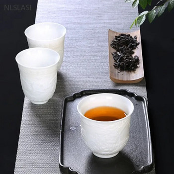 1 τεμ. Dehua White Porcelain Tea Cup Handmade Relief Dragon Pattern Κεραμικό φλιτζάνι τσαγιού Προσαρμοσμένα αξεσουάρ τσαγιού Home Master Cup