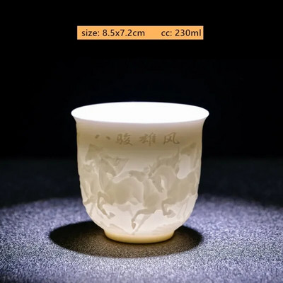 1Gb Dehua baltā porcelāna tējas krūze, ar rokām darināta reljefa pūķa raksta keramikas tējk. Pielāgoti tējas piederumi Mājas meistara krūze