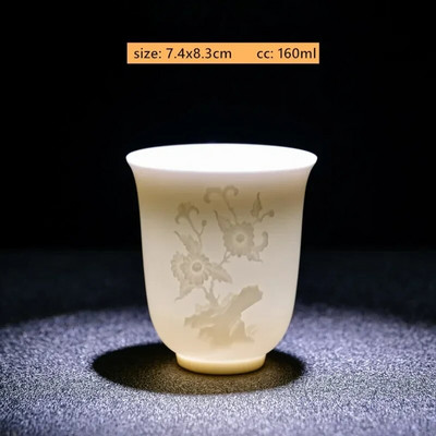 1Gb Dehua baltā porcelāna tējas krūze, ar rokām darināta reljefa pūķa raksta keramikas tējk. Pielāgoti tējas piederumi Mājas meistara krūze