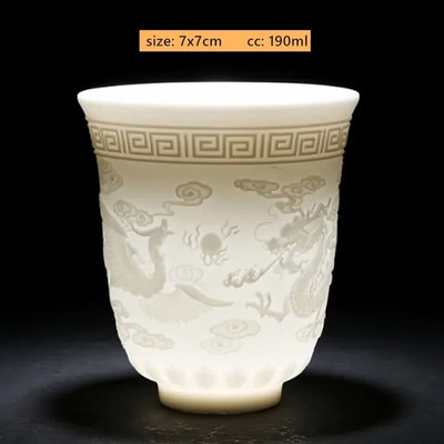 1Gb Dehua baltā porcelāna tējas krūze, ar rokām darināta reljefa pūķa raksta keramikas tējk. Pielāgoti tējas piederumi Mājas meistara krūze