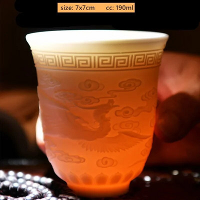 1Gb Dehua baltā porcelāna tējas krūze, ar rokām darināta reljefa pūķa raksta keramikas tējk. Pielāgoti tējas piederumi Mājas meistara krūze