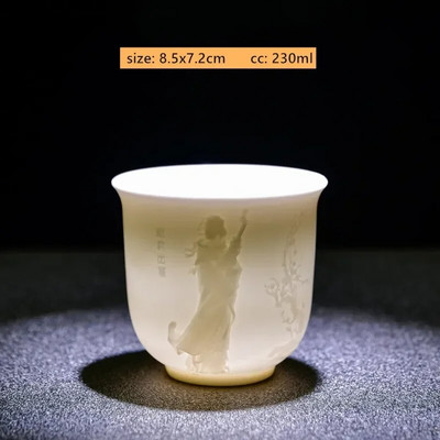 1Gb Dehua baltā porcelāna tējas krūze, ar rokām darināta reljefa pūķa raksta keramikas tējk. Pielāgoti tējas piederumi Mājas meistara krūze