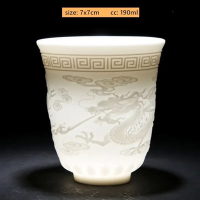 1Gb Dehua baltā porcelāna tējas krūze, ar rokām darināta reljefa pūķa raksta keramikas tējk. Pielāgoti tējas piederumi Mājas meistara krūze