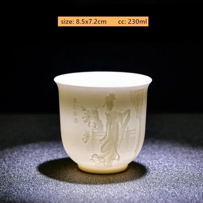 1Gb Dehua baltā porcelāna tējas krūze, ar rokām darināta reljefa pūķa raksta keramikas tējk. Pielāgoti tējas piederumi Mājas meistara krūze