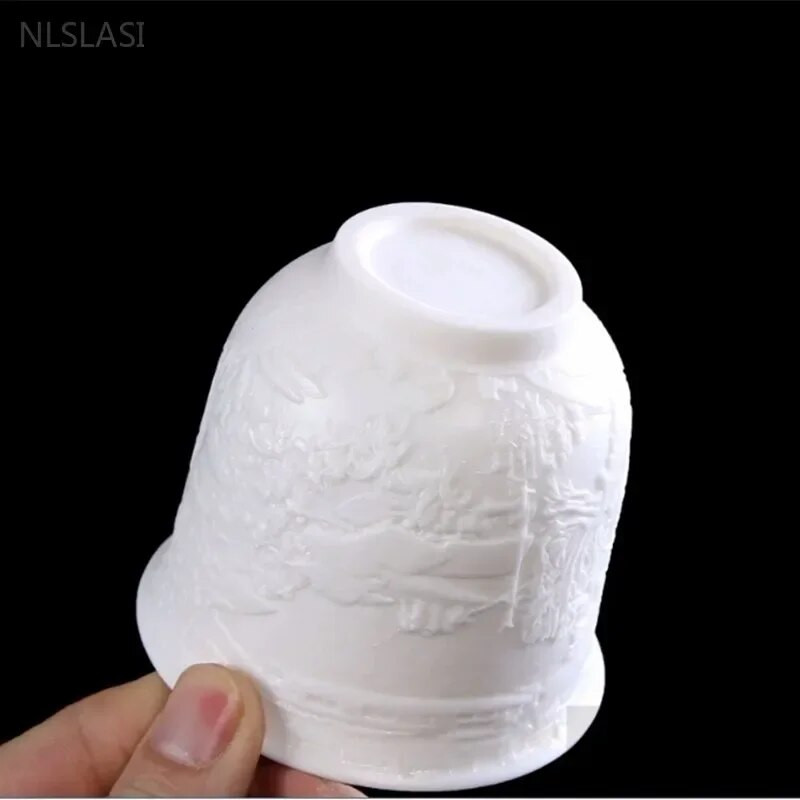 1Gb Dehua baltā porcelāna tējas krūze, ar rokām darināta reljefa pūķa raksta keramikas tējk. Pielāgoti tējas piederumi Mājas meistara krūze