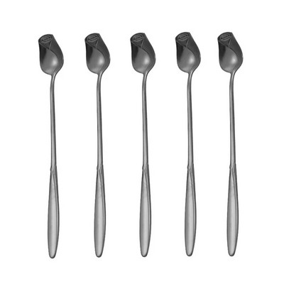 5 τμχ Τριαντάφυλλο Μακρύ κουταλάκι του γλυκού από ανοξείδωτο ατσάλι Κουτάλια καφέ Μικρό κουτάλι λουλουδιών για επιδόρπιο Τούρτα τσαγιού με σαλάτα μέλι Όμορφη διακόσμηση σπιτιού