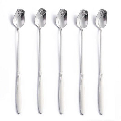 5 τμχ Τριαντάφυλλο Μακρύ κουταλάκι του γλυκού από ανοξείδωτο ατσάλι Κουτάλια καφέ Μικρό κουτάλι λουλουδιών για επιδόρπιο Τούρτα τσαγιού με σαλάτα μέλι Όμορφη διακόσμηση σπιτιού