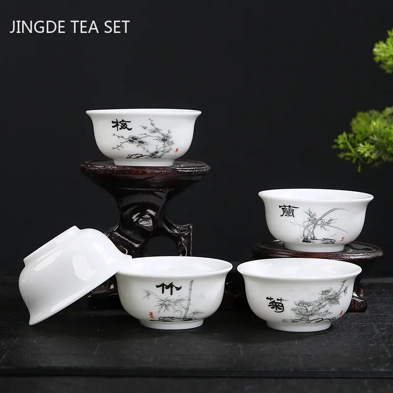 1 bucată ceașcă de ceai din ceramică, tradițională, lucrată manual, cu flori pictate manual, bol de ceai, ceașcă de meditație de călătorie, set de ceai de uz casnic, cești master 60 ml