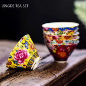 Китайска емайлирана керамична чаша за чай Изискана чаша за кафе, ръчно рисувани цветя, шарка, купа за чай, домакински комплект за чай, преносим майстор чаша