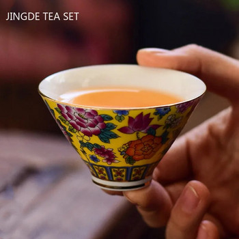 Китайска емайлирана керамична чаша за чай Изискана чаша за кафе, ръчно рисувани цветя, шарка, купа за чай, домакински комплект за чай, преносим майстор чаша