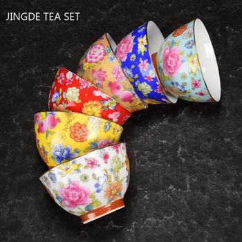 Китайска емайлирана керамична чаша за чай Изискана чаша за кафе, ръчно рисувани цветя, шарка, купа за чай, домакински комплект за чай, преносим майстор чаша