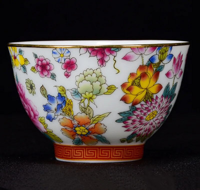 Китайска емайлирана керамична чаша за чай Изискана чаша за кафе, ръчно рисувани цветя, шарка, купа за чай, домакински комплект за чай, преносим майстор чаша