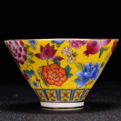 Китайска емайлирана керамична чаша за чай Изискана чаша за кафе, ръчно рисувани цветя, шарка, купа за чай, домакински комплект за чай, преносим майстор чаша