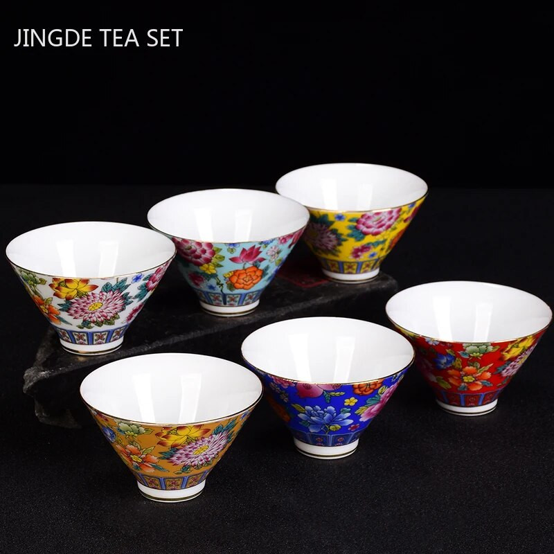 Китайска емайлирана керамична чаша за чай Изискана чаша за кафе, ръчно рисувани цветя, шарка, купа за чай, домакински комплект за чай, преносим майстор чаша