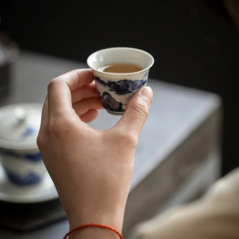 1 бр. Китайска ретро ръчно рисувана керамична чаена чаша Чаша за медитация при пътуване Ръчно изработена порцеланова купа за чай Master Cup Домакински комплект за чай