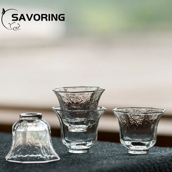 Стъклена чаша с японски чук, малка чаша за чай, уста, топлоустойчиво стъкло, единична чаша Кунг-фу чай, майсторска чаша, чаша за саке, чаша за вино