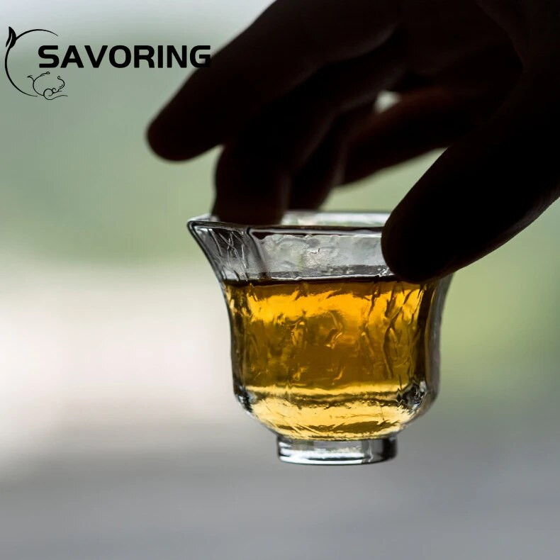 Model de ciocan japonez, ceașcă de ceai mică din sticlă, gura de flori, sticlă termorezistentă, ceașcă o singură ceașcă de ceai Kung Fu, ceașcă cu vin de sake