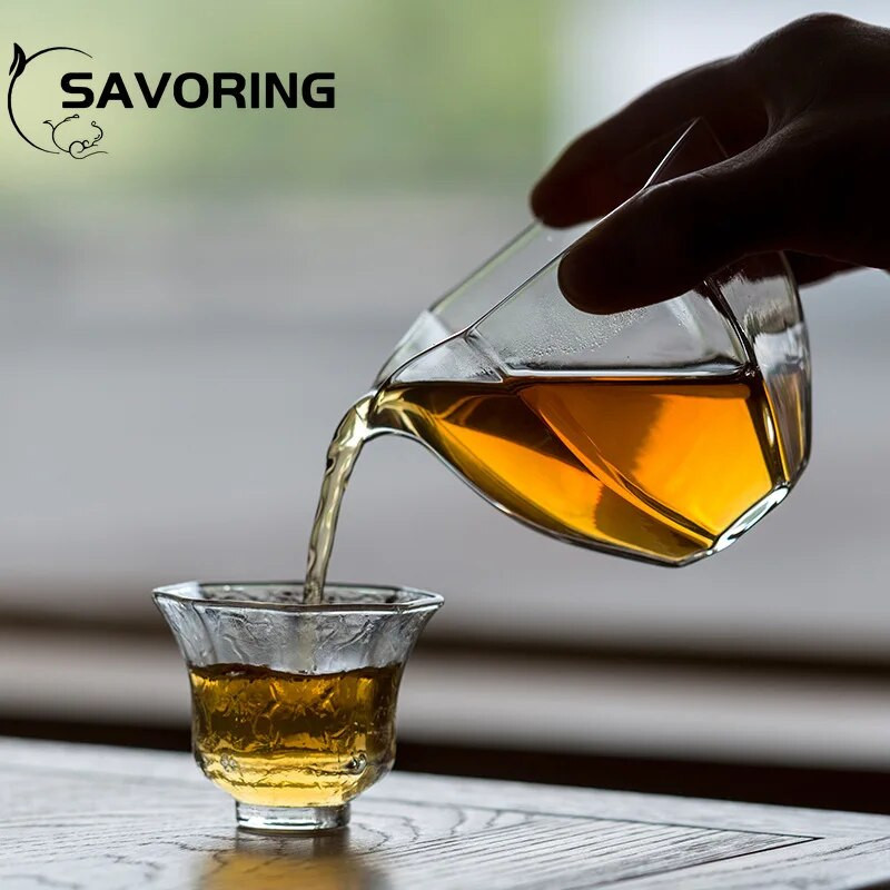 Model de ciocan japonez, ceașcă de ceai mică din sticlă, gura de flori, sticlă termorezistentă, ceașcă o singură ceașcă de ceai Kung Fu, ceașcă cu vin de sake