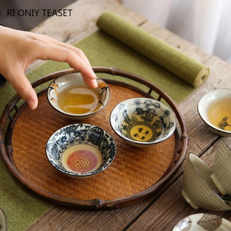 1PCS китайска традиционна керамична конусна чаша за чай против нагар, ръчно изработени цветя, порцеланова купа за чай, чаша за медитация при пътуване, сервиз за чай, 70 ml