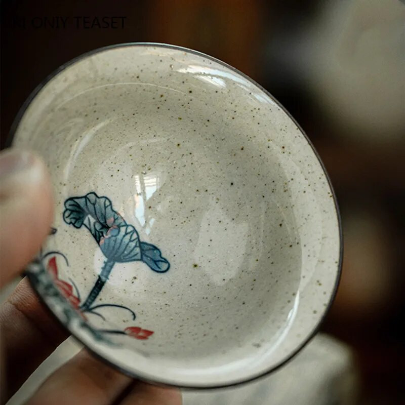 1PCS китайска традиционна керамична конусна чаша за чай против нагар, ръчно изработени цветя, порцеланова купа за чай, чаша за медитация при пътуване, сервиз за чай, 70 ml