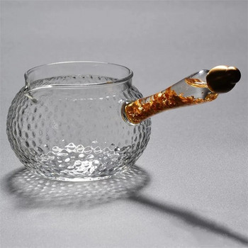 Творчески модел на чук, топлоустойчиво стъкло, златна странична дръжка, честна чаша, кунг-фу съдове за напитки, прозрачен диспенсер за чай, офис чайник