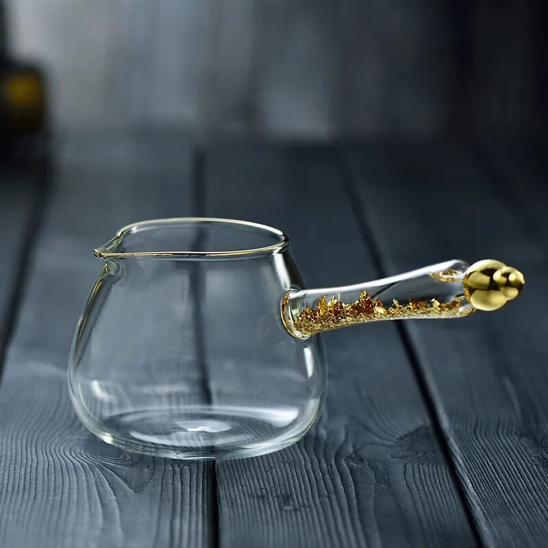 Kreativni uzorak čekića, staklo otporno na toplinu, zlatna bočna ručka, šalica, kung fu posuđe za piće, prozirni dozator čaja, uredsko kuhalo za vodu