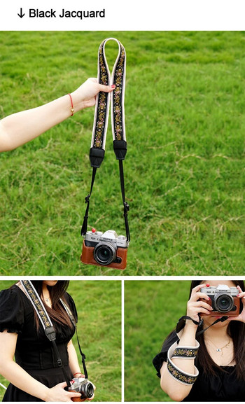 Каишка за рамо на фотоапарата, каишка за врата, по-широка, по-дебела, ретро, дълга, лесна за инсталиране, каишка с катарама, цвете за Sony Fuji, Canon, Nikon PK