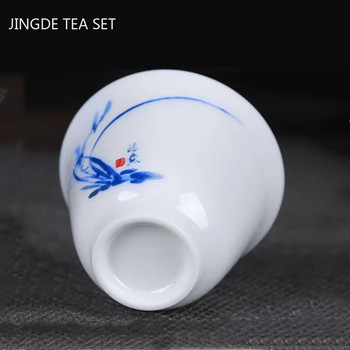 2 бр. Ръчно рисувана бяла порцеланова тънка гума Чаша за чай Jingdezhen Керамична чаша за чай Творчески чайни подаръци Домашни лични единични чаши
