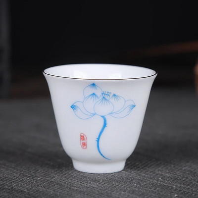 2vnt. Rankomis dažytas baltos porcelianinės plonos padangos arbatos puodelis Jingdezhen keraminis arbatos puodelis Kūrybinės arbatos dovanos namuose Asmeninis vienas puodelis