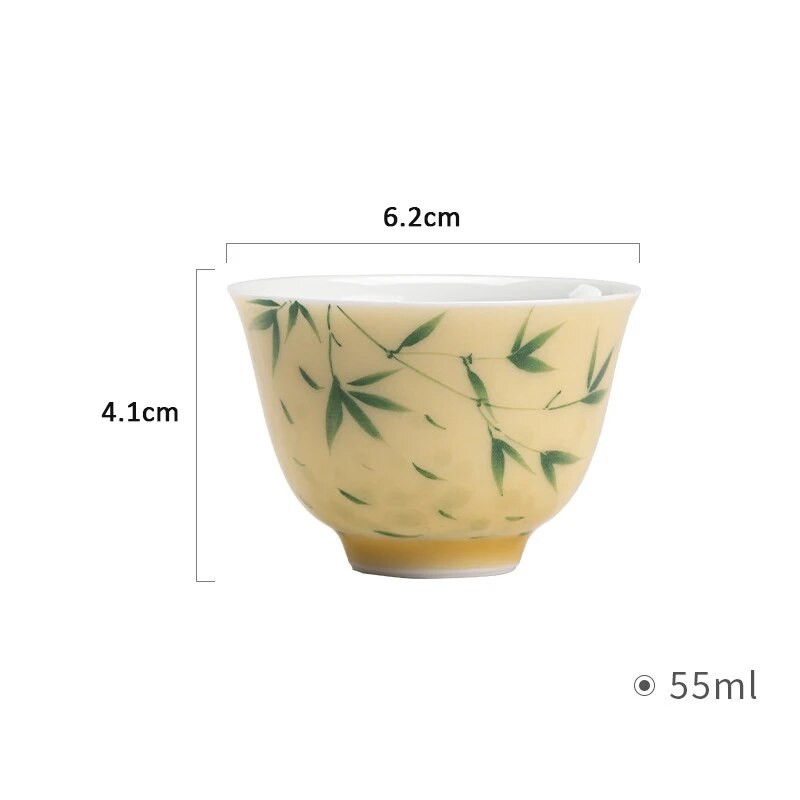 Väikesed portselanist käsitsi maalitud bambusest alusglasuuriga värvilised teetassid Kollased Literati joogitee tassid teetseremooniaks