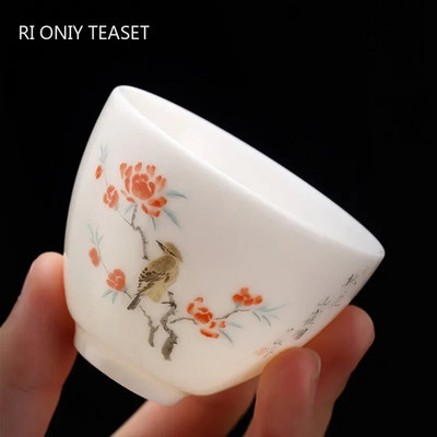 Boutique Suet Jad ceașcă de ceai din ceramică ceașcă personală de meditație cu flori pictate manual bol de ceai Pu`er Master Cup accesorii pentru set de ceai