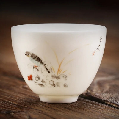 Boutique Suet Jad ceașcă de ceai din ceramică ceașcă personală de meditație cu flori pictate manual bol de ceai Pu'er Master Cup accesorii pentru set de ceai