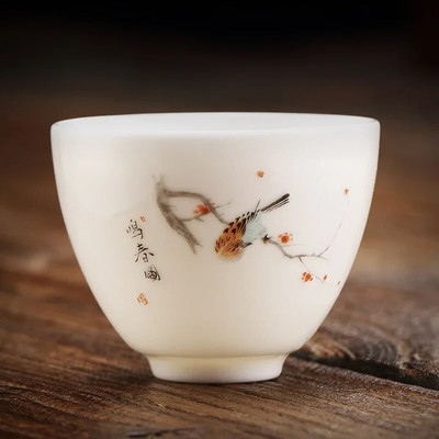 Boutique Suet Jad ceașcă de ceai din ceramică ceașcă personală de meditație cu flori pictate manual bol de ceai Pu'er Master Cup accesorii pentru set de ceai