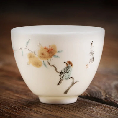 Boutique Suet Jad ceașcă de ceai din ceramică ceașcă personală de meditație cu flori pictate manual bol de ceai Pu'er Master Cup accesorii pentru set de ceai