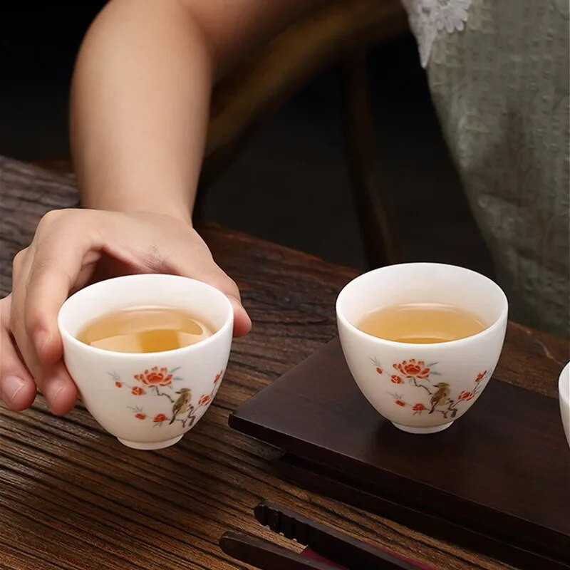 Boutique Suet Jad ceașcă de ceai din ceramică ceașcă personală de meditație cu flori pictate manual bol de ceai Pu'er Master Cup accesorii pentru set de ceai