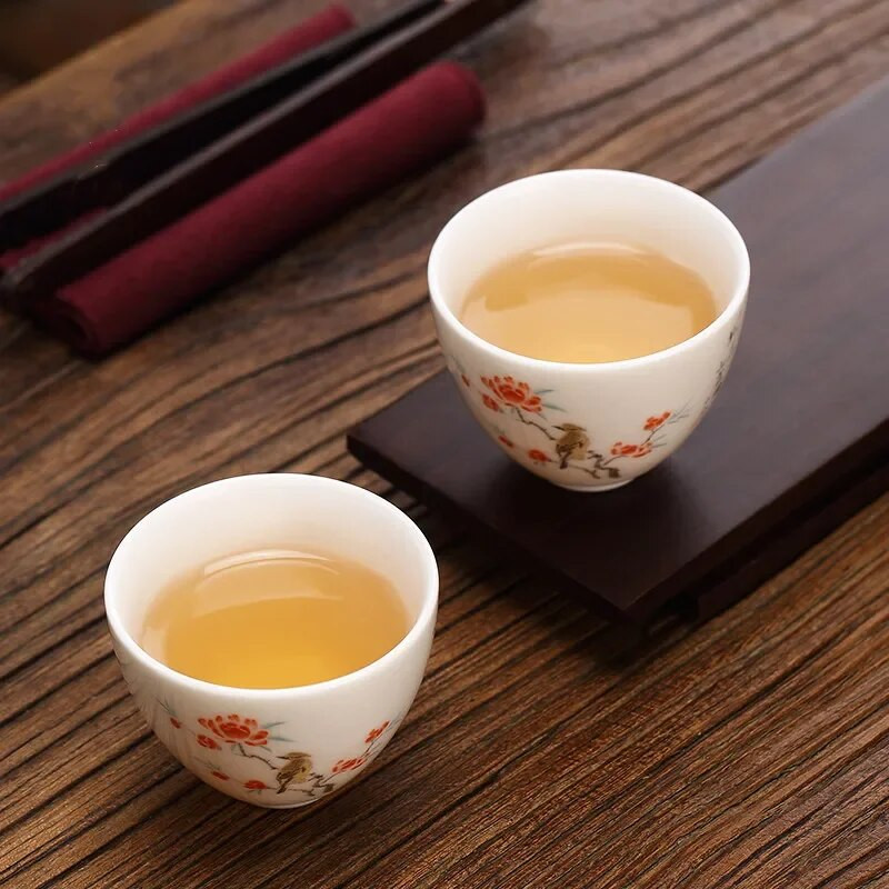 Boutique Suet Jad ceașcă de ceai din ceramică ceașcă personală de meditație cu flori pictate manual bol de ceai Pu'er Master Cup accesorii pentru set de ceai
