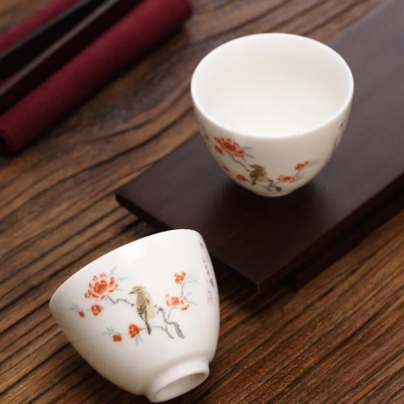 Boutique Suet Jad ceașcă de ceai din ceramică ceașcă personală de meditație cu flori pictate manual bol de ceai Pu'er Master Cup accesorii pentru set de ceai